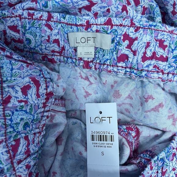 Ann Taylor Loft Skirt size Small Pink Blue Paisley Linen Midi A Line Summer - Picture 9 of 9